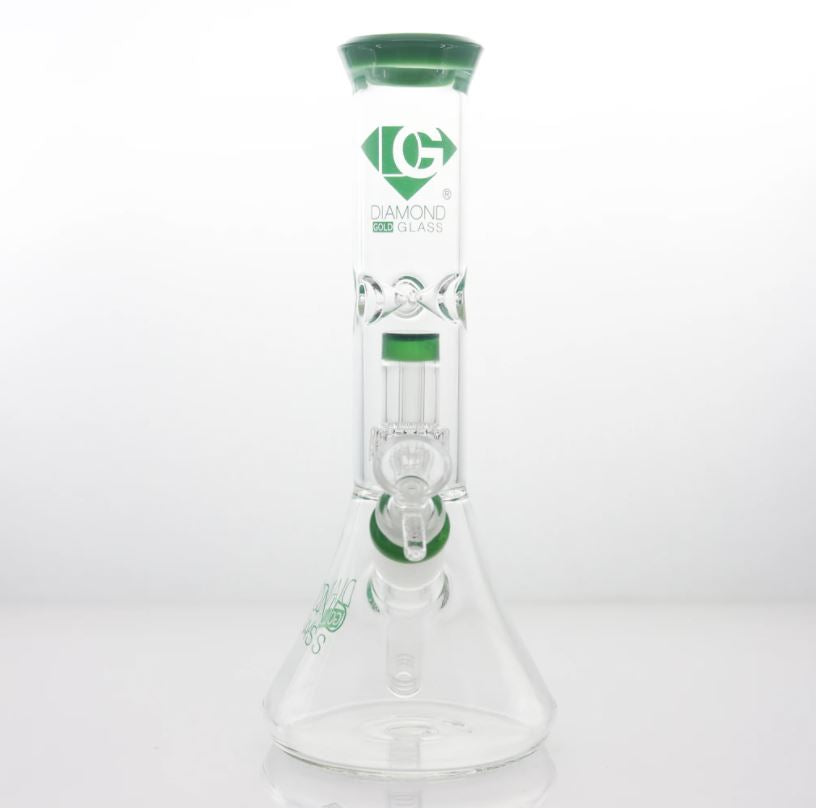 Diamond Glass - 11" Clear Mansion Percolated Water Pipe - Jade