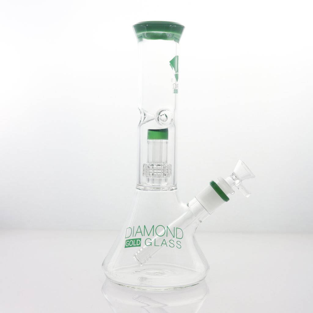 Diamond Glass - 11" Clear Mansion Percolated Water Pipe - Jade