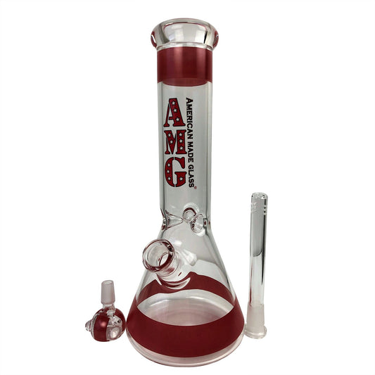 Bong de vidrio con base de vaso de precipitados rojo de 12 pulgadas de AMG Glass