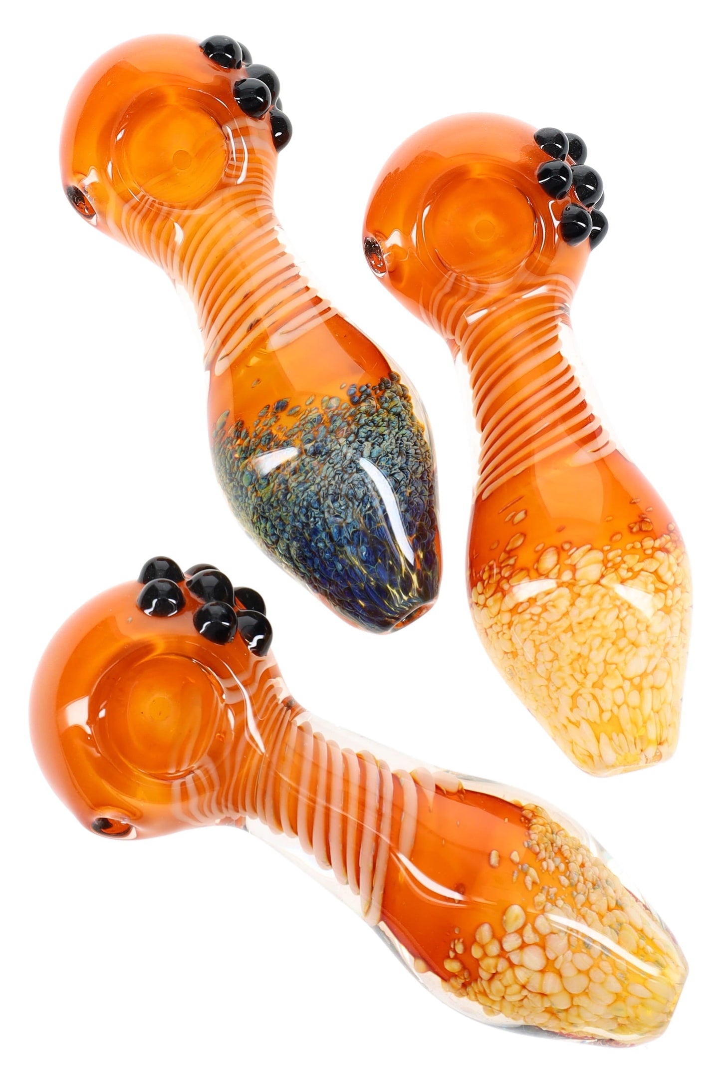 4.5" Thick Gold Fumed Striped Frit Glass Pipe - P2603