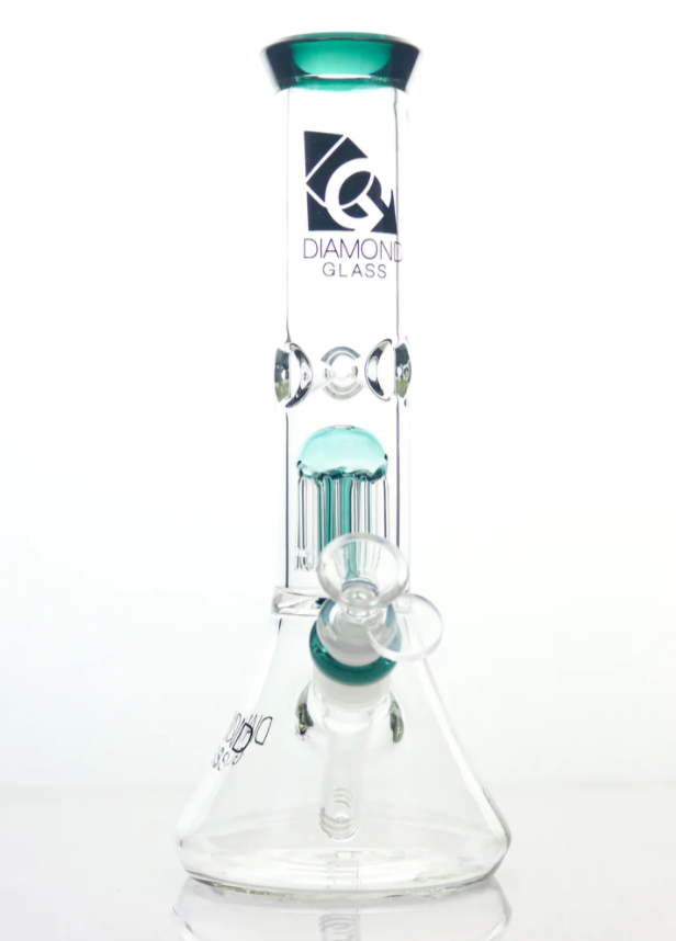 Diamond Glass - 11" Clear Mansion Percolated Water Pipe - Jade